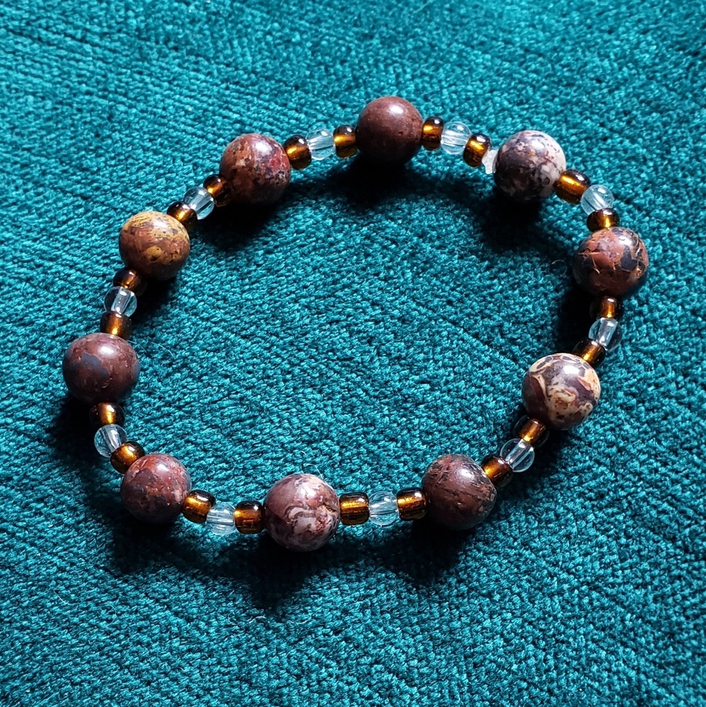 Leopardskin Jasper and Quartz  Bracelet